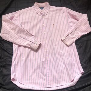 Vintage Ralph Lauren Blake Pink Stripe Oxford Shirt Mens Large Cotton Flesh Pony